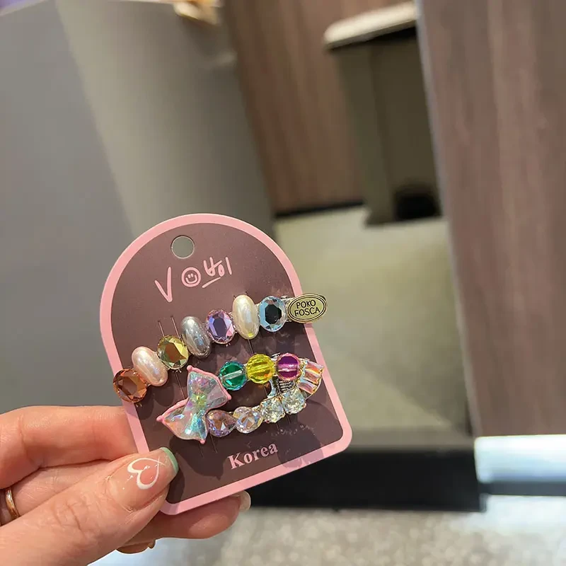 叠加戴更好看韩版东大门定制款彩色水晶AB版发夹刘海夹（一对）