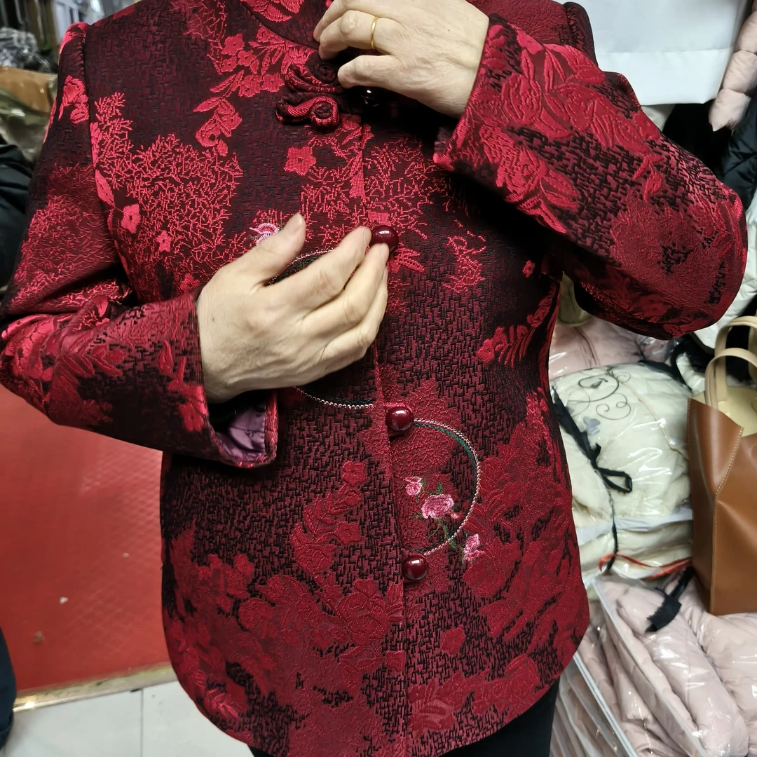 中式立领刺绣修身外套优雅大方展现妈妈装气质外套中老年老人