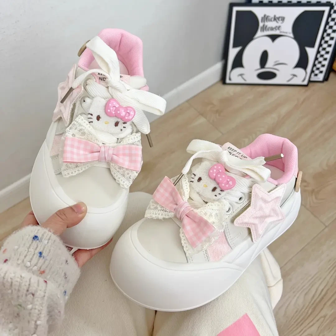 多巴胺厚底面包鞋大头可爱鞋子女学生圆头小白鞋kitty猫原创板鞋