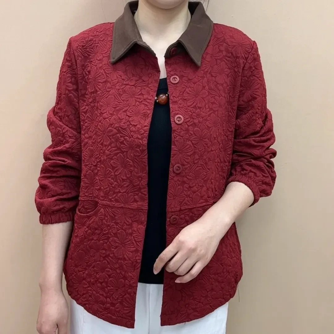 春秋洋气中年开衫外套中老年妈妈装民族特色百搭母亲翻领长袖上衣