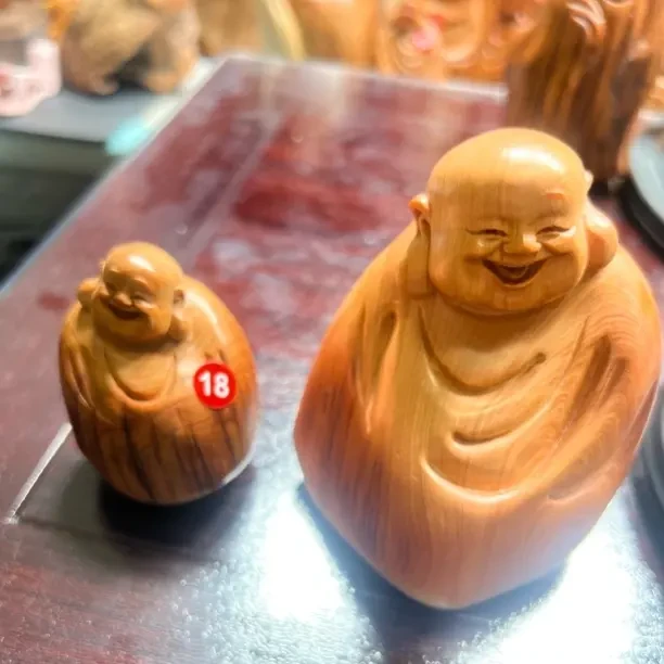 陈化老料纯手工雕刻弥勒根雕摆件工艺木雕