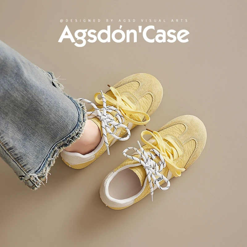 奥古狮登黄色德训鞋女2025新款夏季超火芭蕾阿甘女鞋运动小白透气