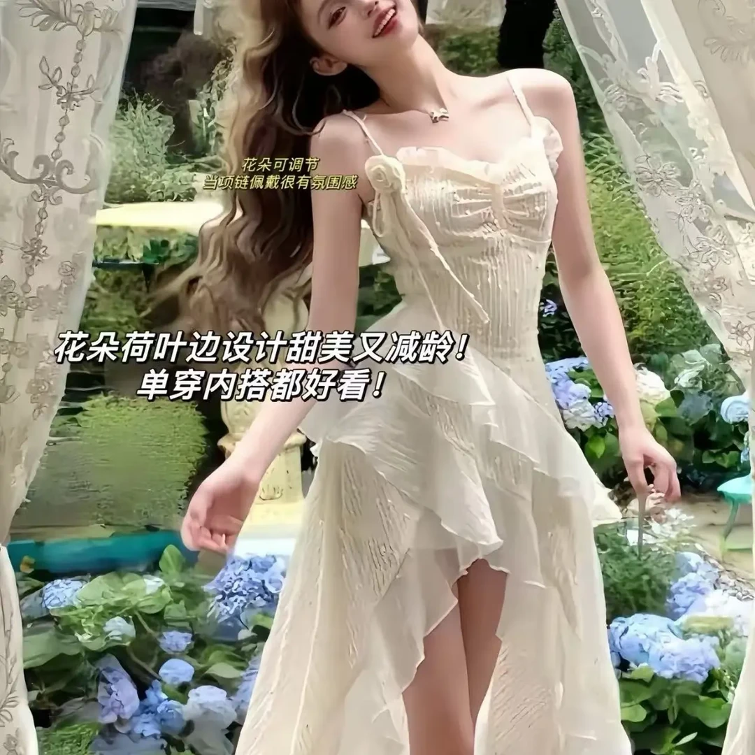 白雪公主不规则设计感仙女裙小个子新款法式吊带连衣裙