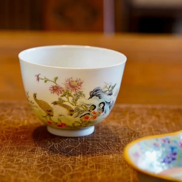 粉彩安居乐业压手杯功夫茶具精品主人杯品茗杯