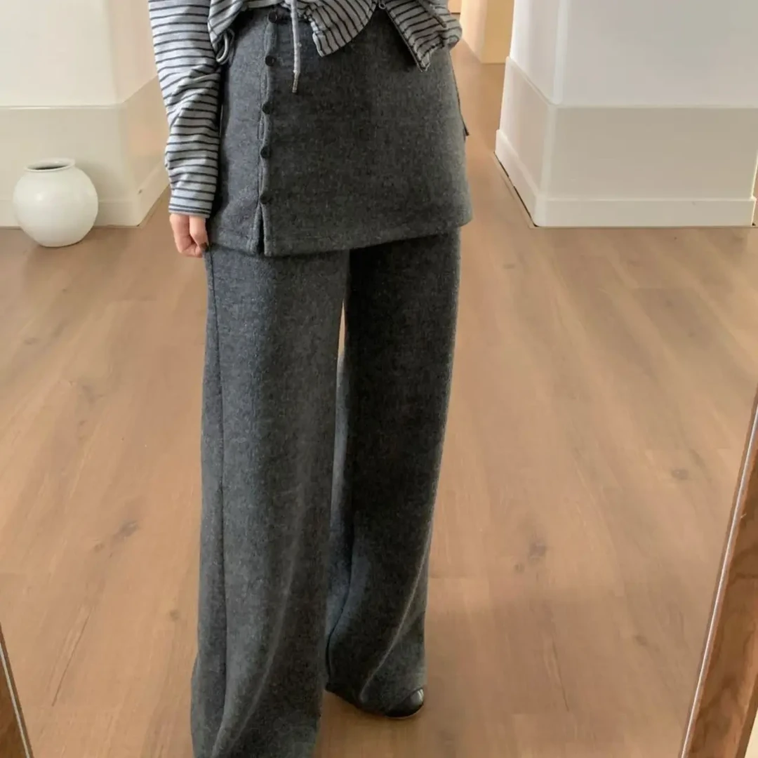 加绒加厚可拆卸屁帘裤女韩系遮肉显瘦高腰直筒微喇裤休闲长裤子