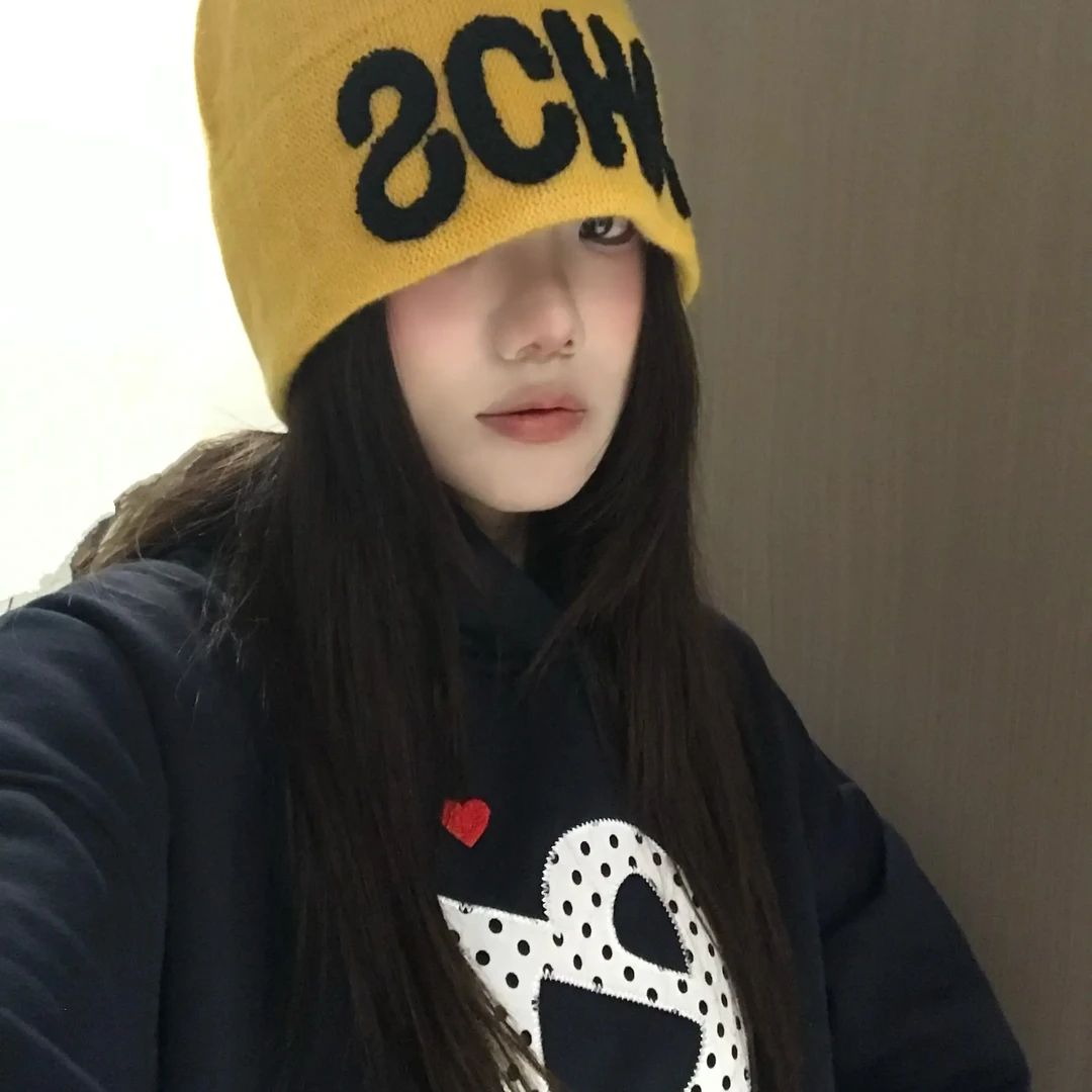 【AH】网红冷帽字母帽子美式街头包头帽韩版针织帽大头显脸小