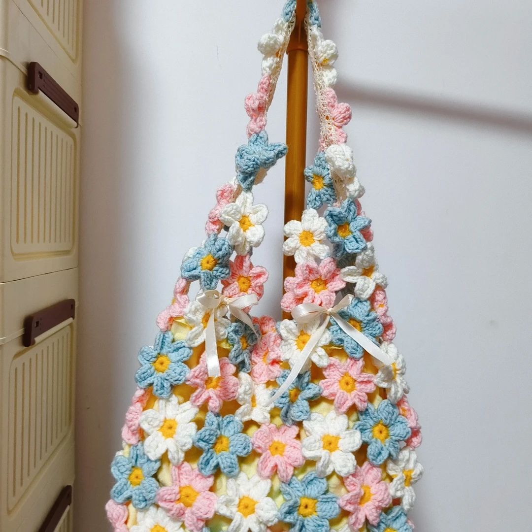 花朵单肩包DIY材料包手工毛线编织钩织送闺蜜礼物