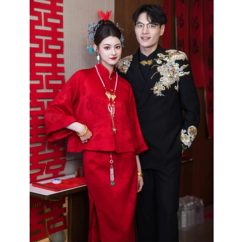 敬酒服新娘新中式改良旗袍套装红色订婚礼服裙显白高级感回门宴