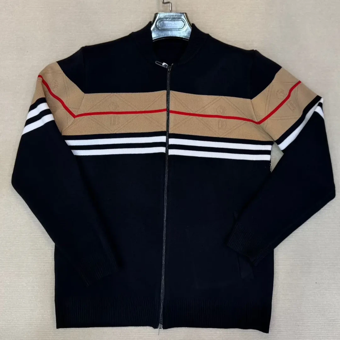 男士休闲毛衣经典长袖开衫针织衫免烫棒球领撞色秋季