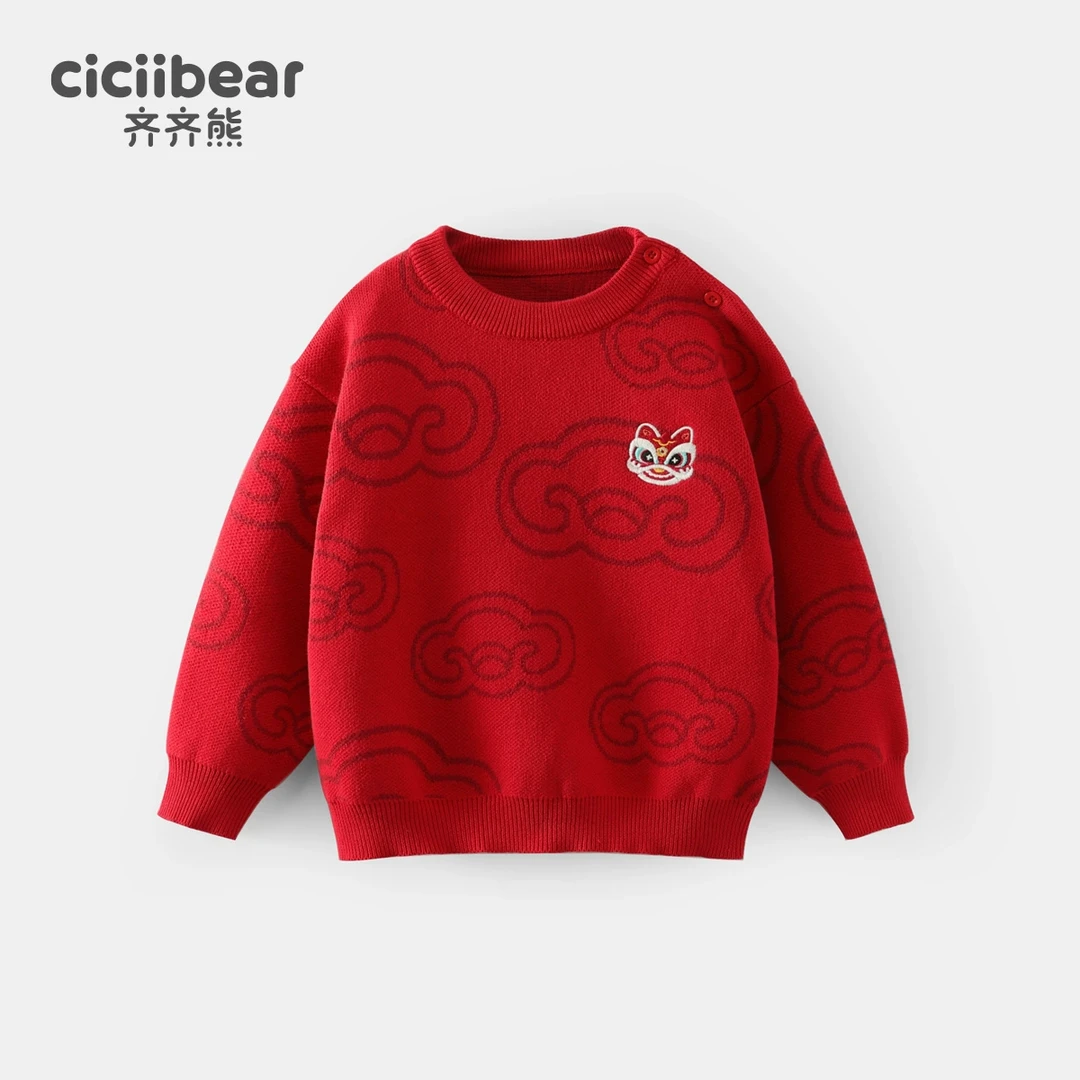 CICIIBEAR/齐齐熊【狮狮如意】毛衣纯棉24红色过年儿童宝宝Q101764