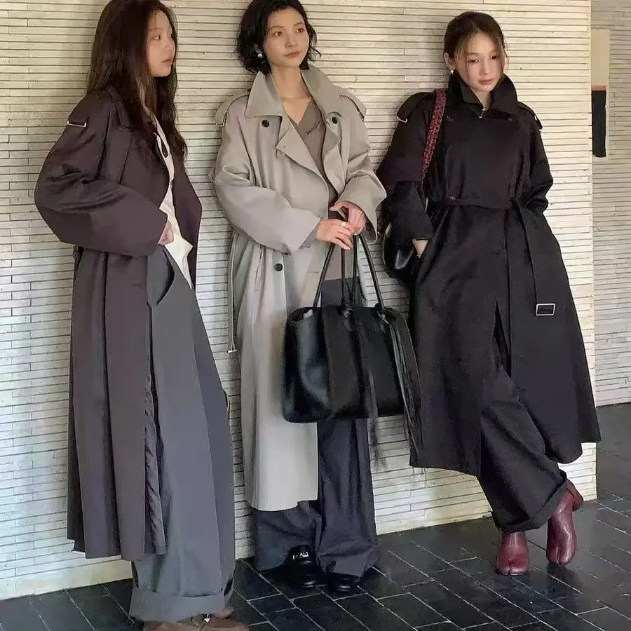 经典双排扣翻领气质配腰带长款风衣外套女春秋新款