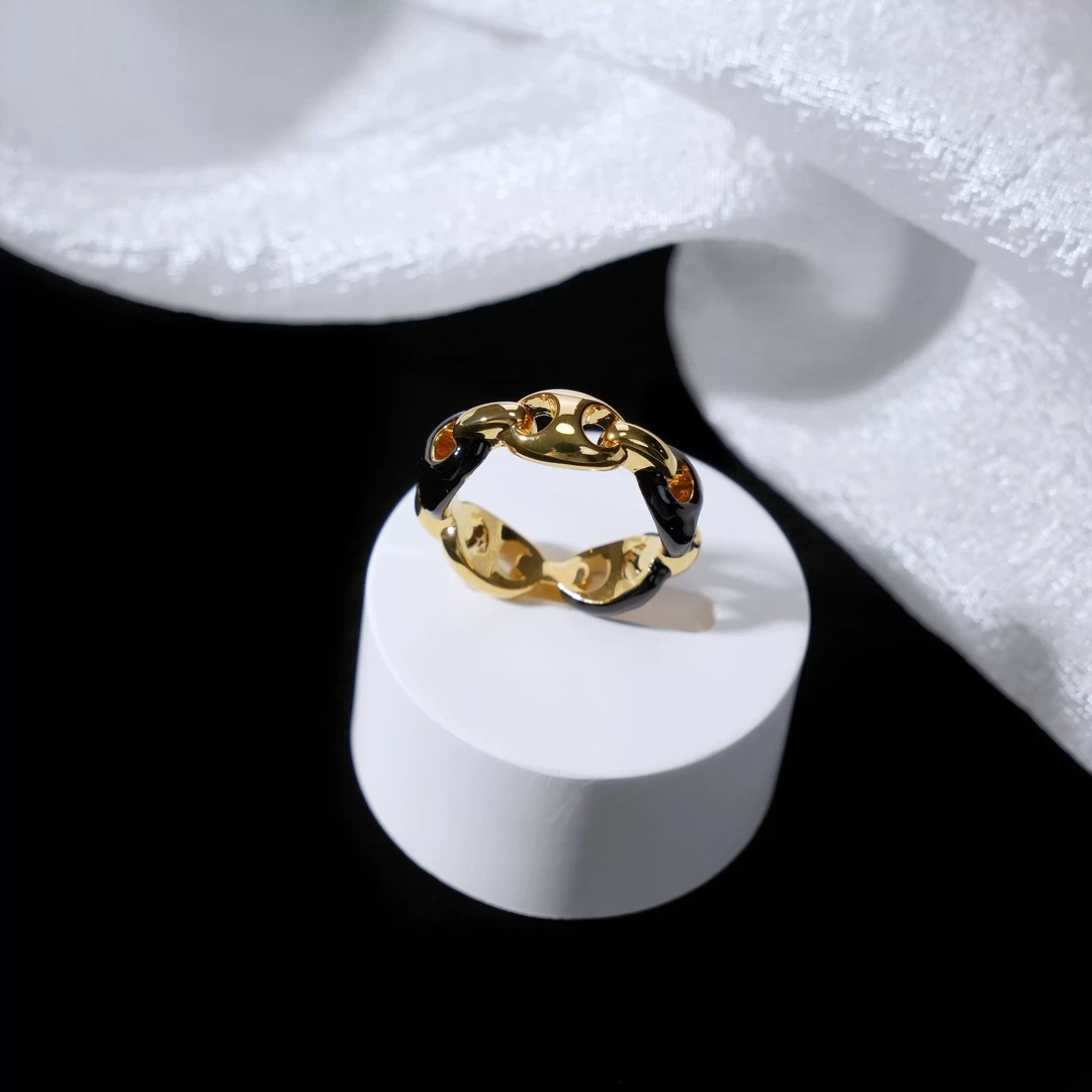 铜合金珐琅戒指 新中式复古珐琅合金镂空简约设计感滴釉女士戒指