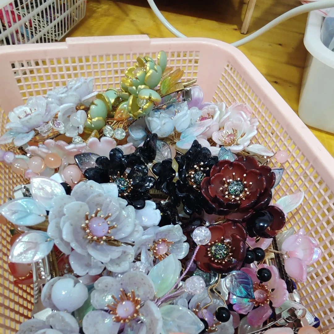 古风手工发夹琉璃花边流苏步摇侧夹汉服头饰超仙配饰