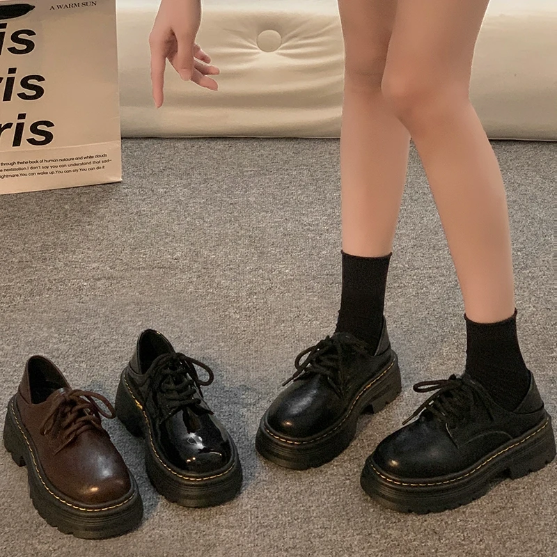 贾不假2025夏季新款小皮鞋女复古英伦风乐福鞋黑色厚底学院风单鞋
