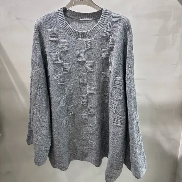 纯欲风厚款法式极简空花宽松羊毛毛衣
