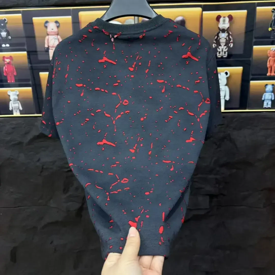 夏季新款美式男士破洞短袖圆领男装上衣宽松男款时尚半袖T恤休闲