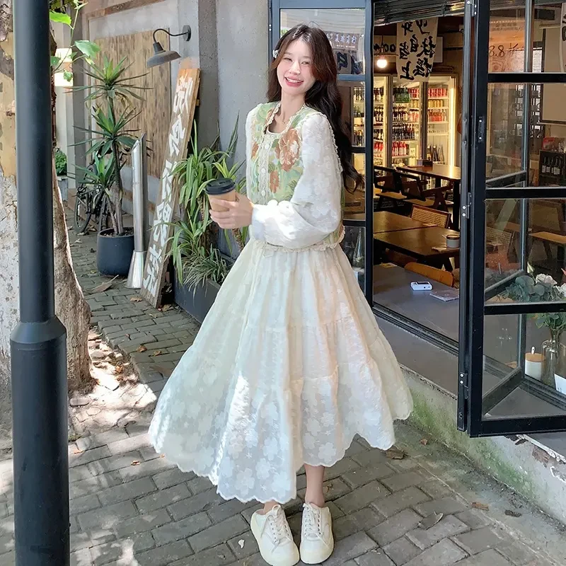 超好看提花马甲连衣裙套装女2025春秋新款法式设计感仙女裙两件套