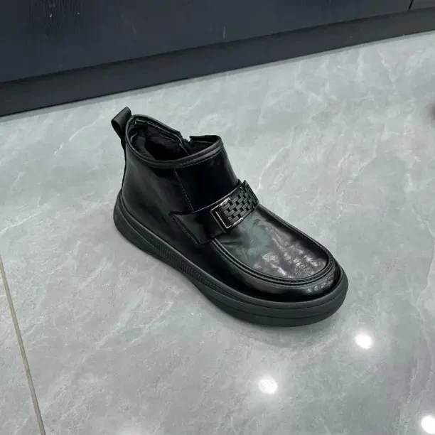 圆头拉链休闲英伦真皮加厚防滑冬季男士厚底棉鞋百搭保暖