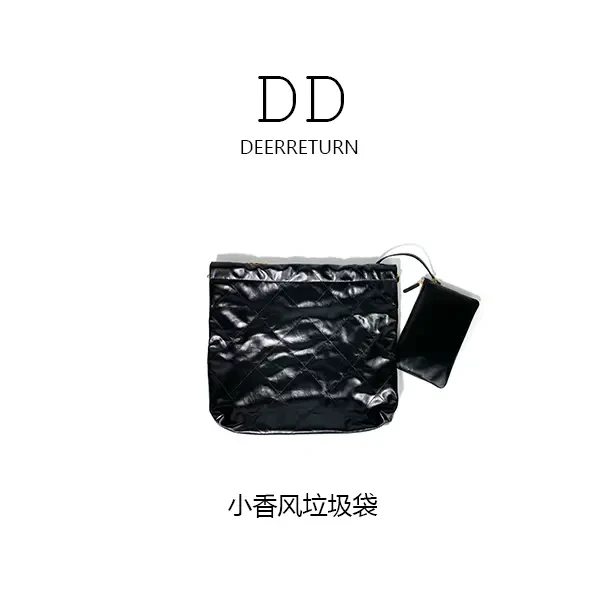 DD【黑金垃圾袋小号】进口层牛皮链条轻奢经典时尚百搭垃圾袋