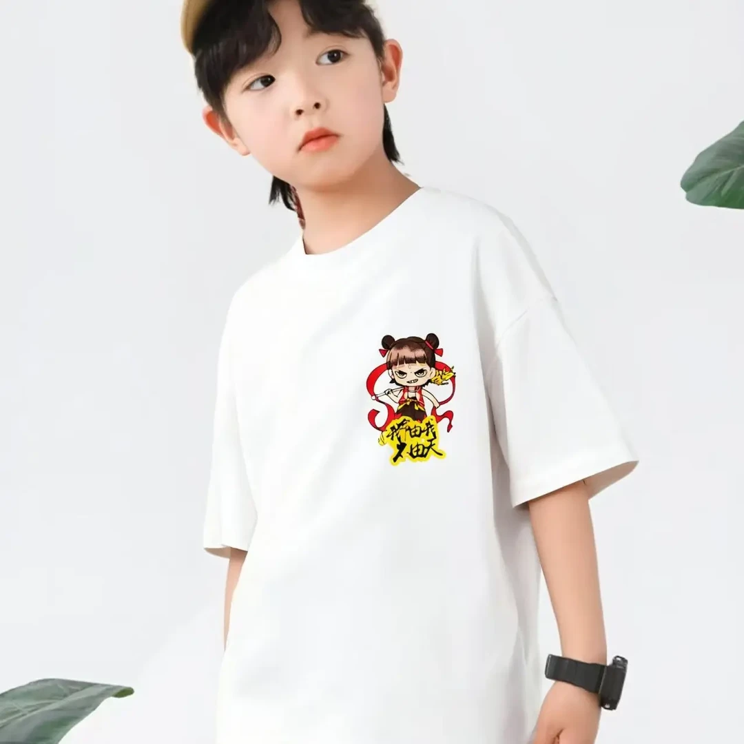 哪吒宽松短袖男夏季男童休闲印花T恤运动春夏装上衣儿童洋气纯棉