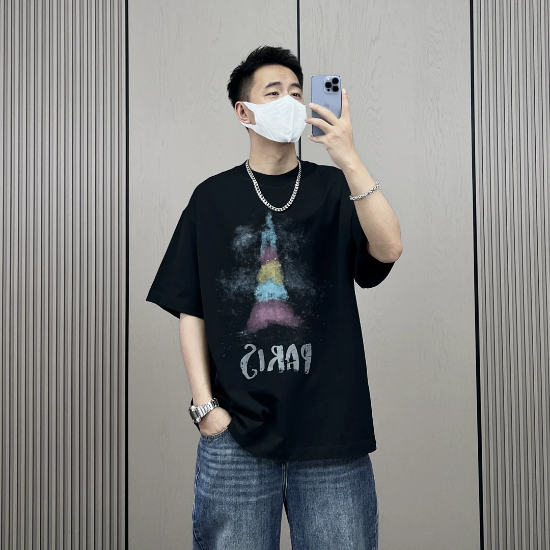 梅一天印花小众元素印花短袖T恤男夏季休闲宽松纯棉百搭半袖体恤