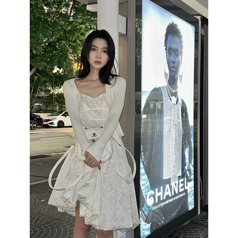 cunblvd常存 月光女神 法式气质玫瑰显瘦修身长短款吊带连衣裙女