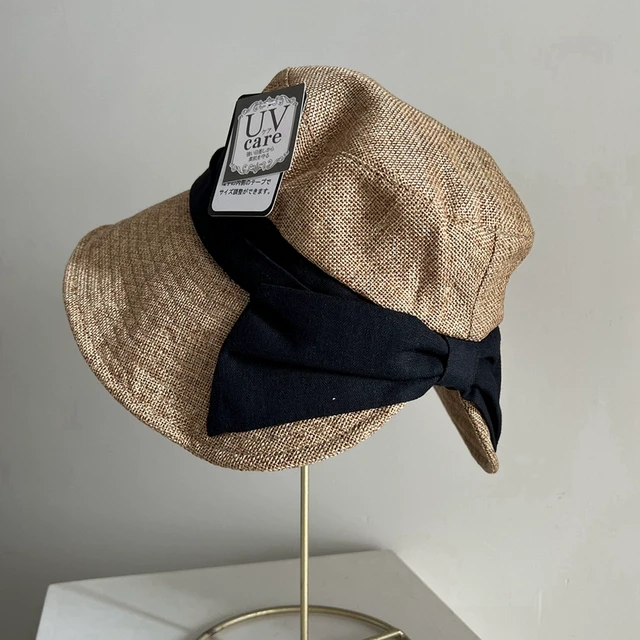 亚麻透气日本时尚百搭蝴蝶结大帽檐遮阳帽防晒出游户外渔夫帽草帽