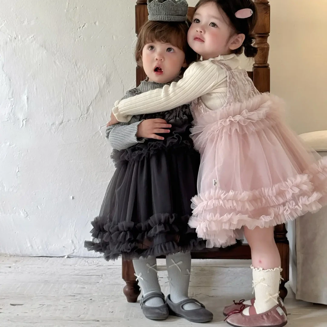 女纯色蓬蓬裙春季长袖秋季夏季吊带裙/背心裙连衣裙