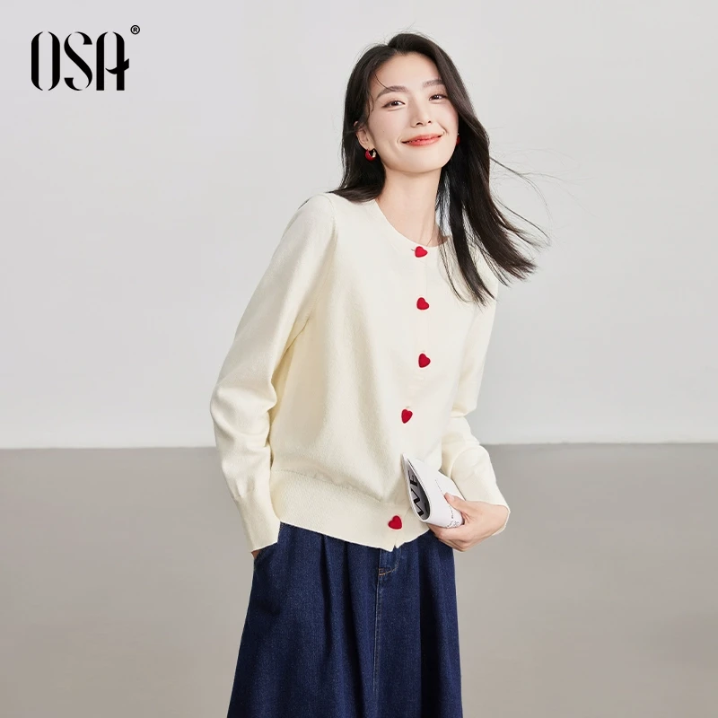 【OSA/欧莎】薄款针织开衫女显瘦小衫爱心扣子上衣S125A16041