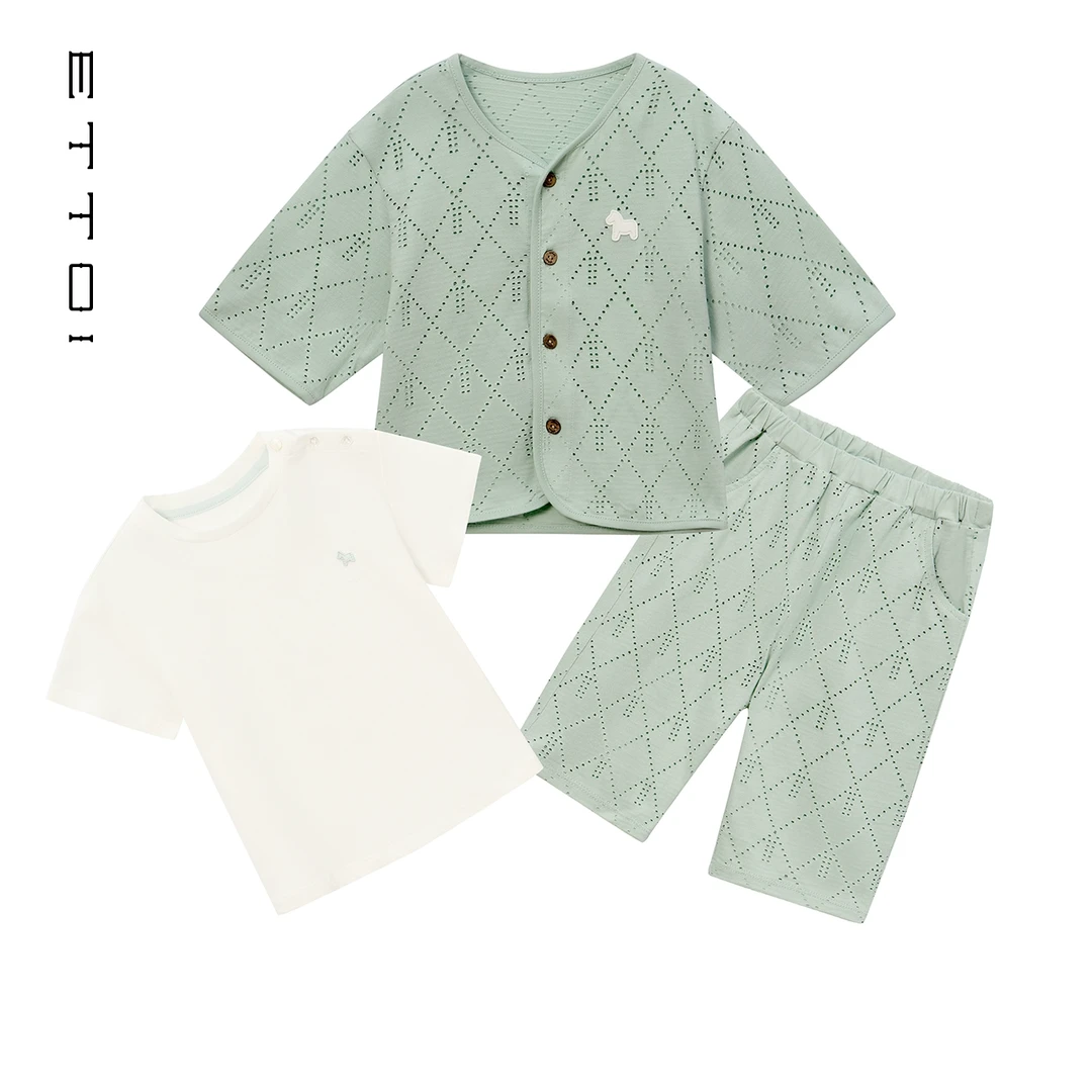 ETTOI爱多娃男女童短袖网眼透气套装2025夏新款