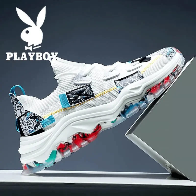 花花公子老爹鞋男鞋冬季透气飞织百搭青少冬季透气复古阿甘运动鞋