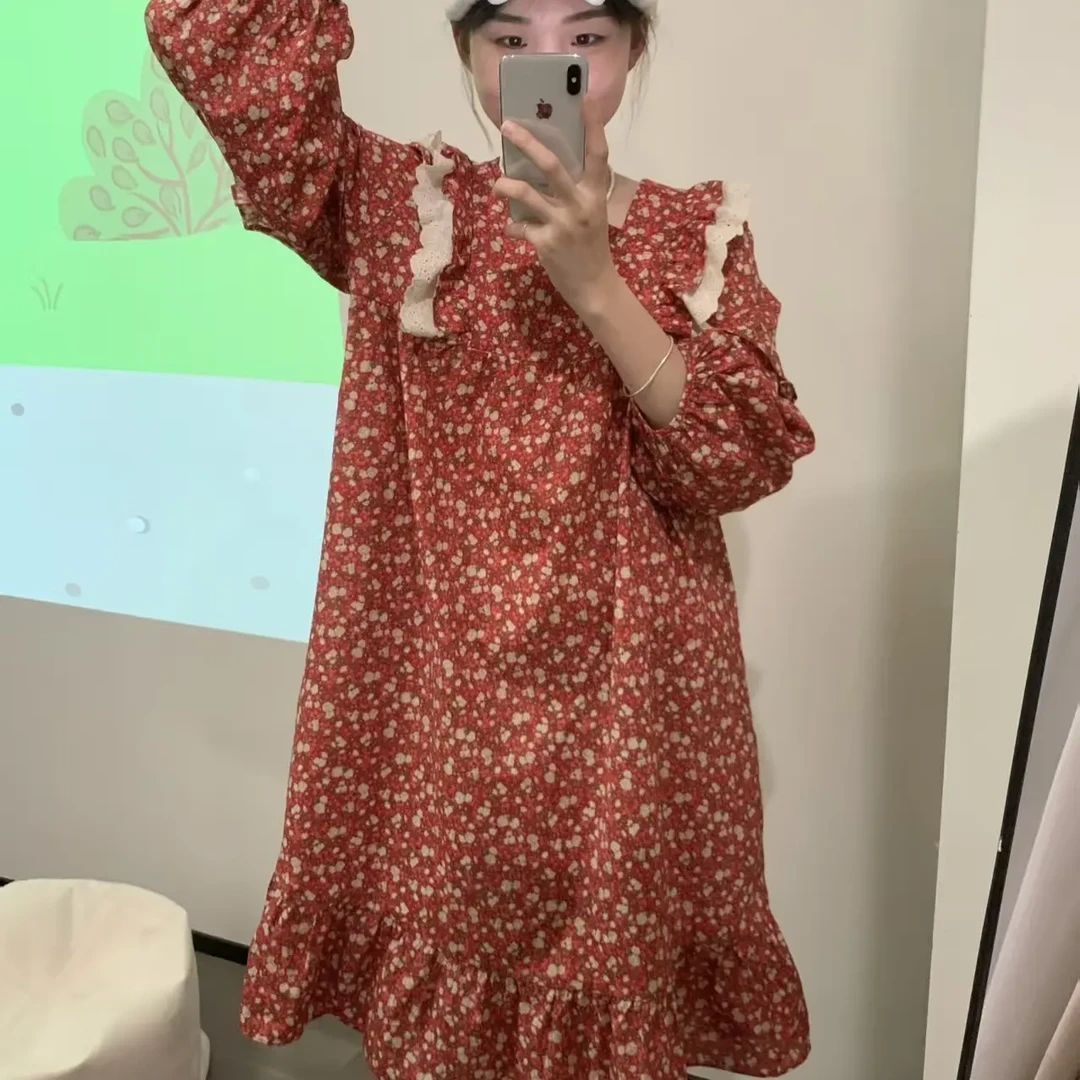 0021 甜美碎花过膝女士宽松公主风睡裙