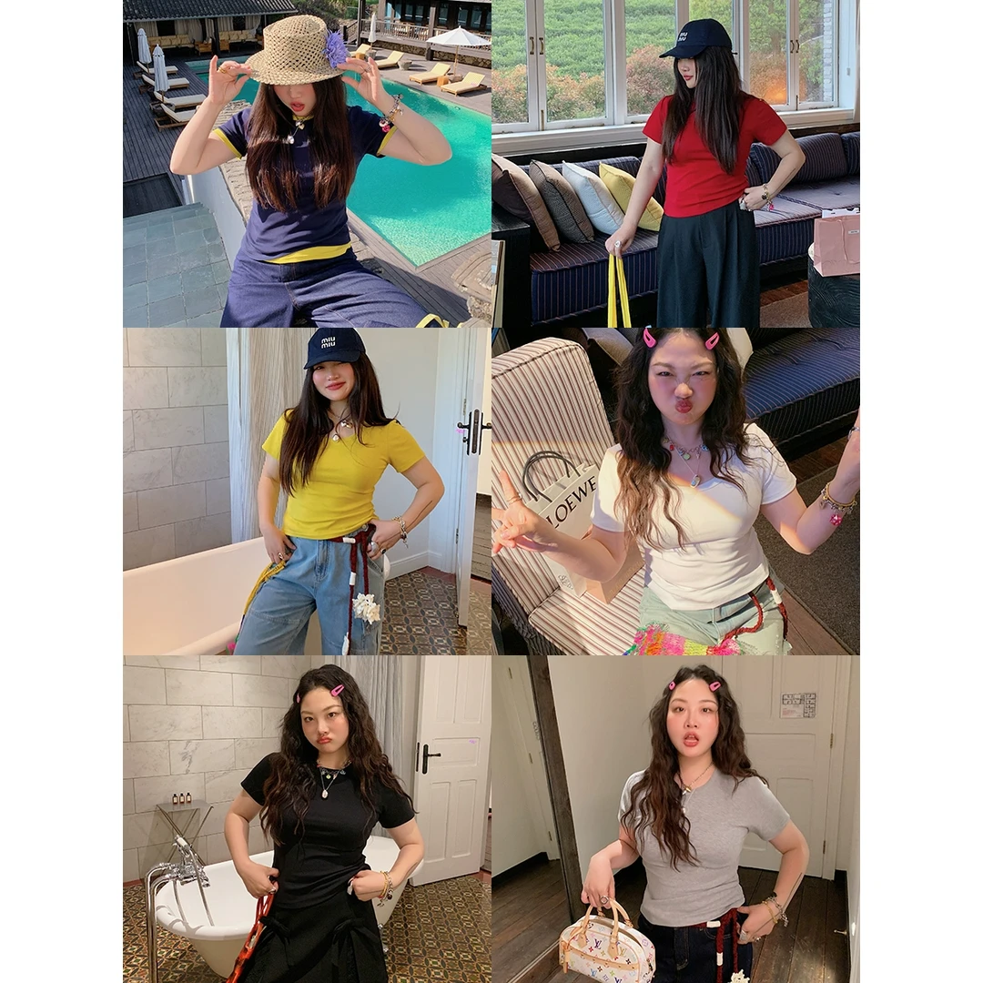 Dazi金大支  蚂蚁腰 多色纯色短袖T恤女上衣0507/0160