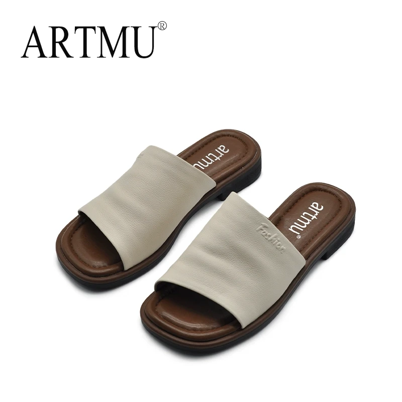 Artmu阿木拖鞋女夏外穿舒适百搭妈妈鞋真皮软底平底一字拖C99-321