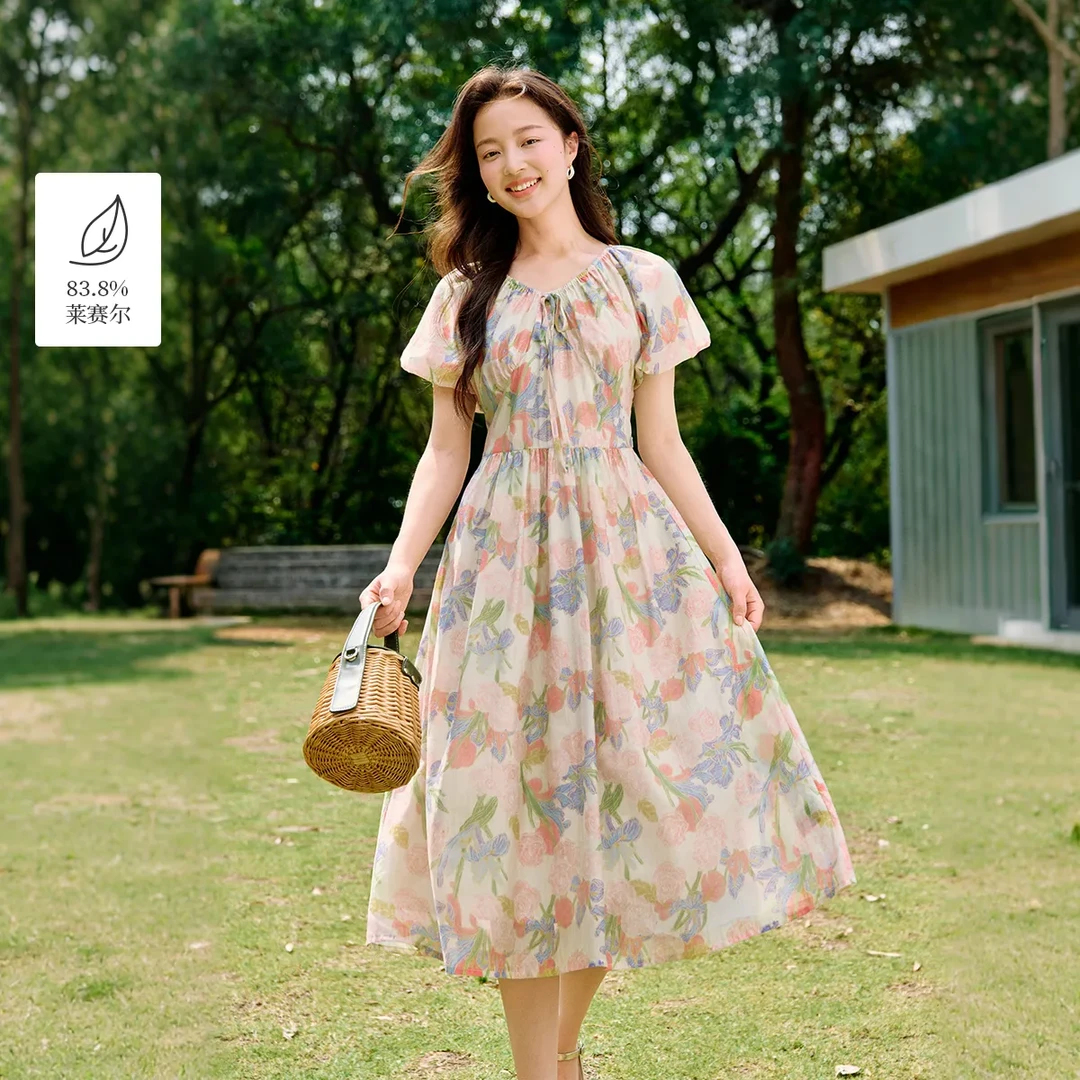 【一秒入夏】茵曼海边度假连衣裙女2025夏印花长裙碎花裙夏季穿搭