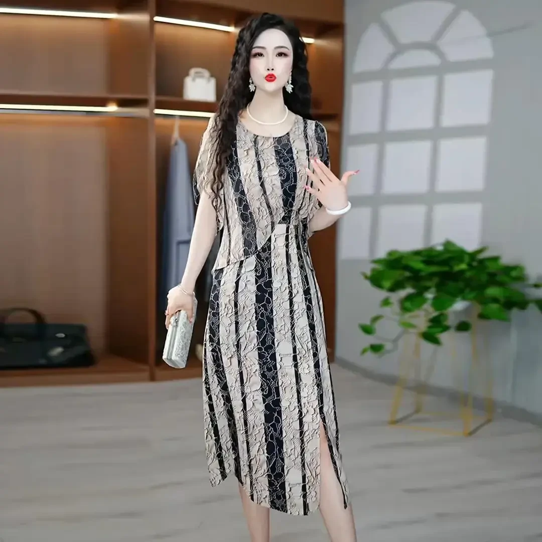 洋气妈妈装连衣裙套装时尚优雅气质减龄显瘦罩衫裙子两件套