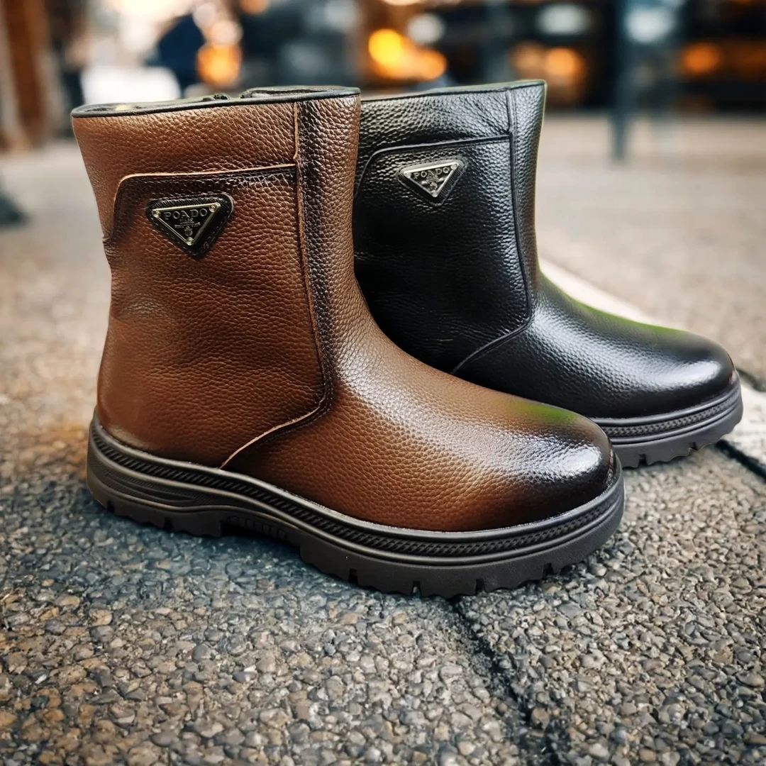 冬季加绒高帮中筒真皮时尚加厚男士大棉保暖