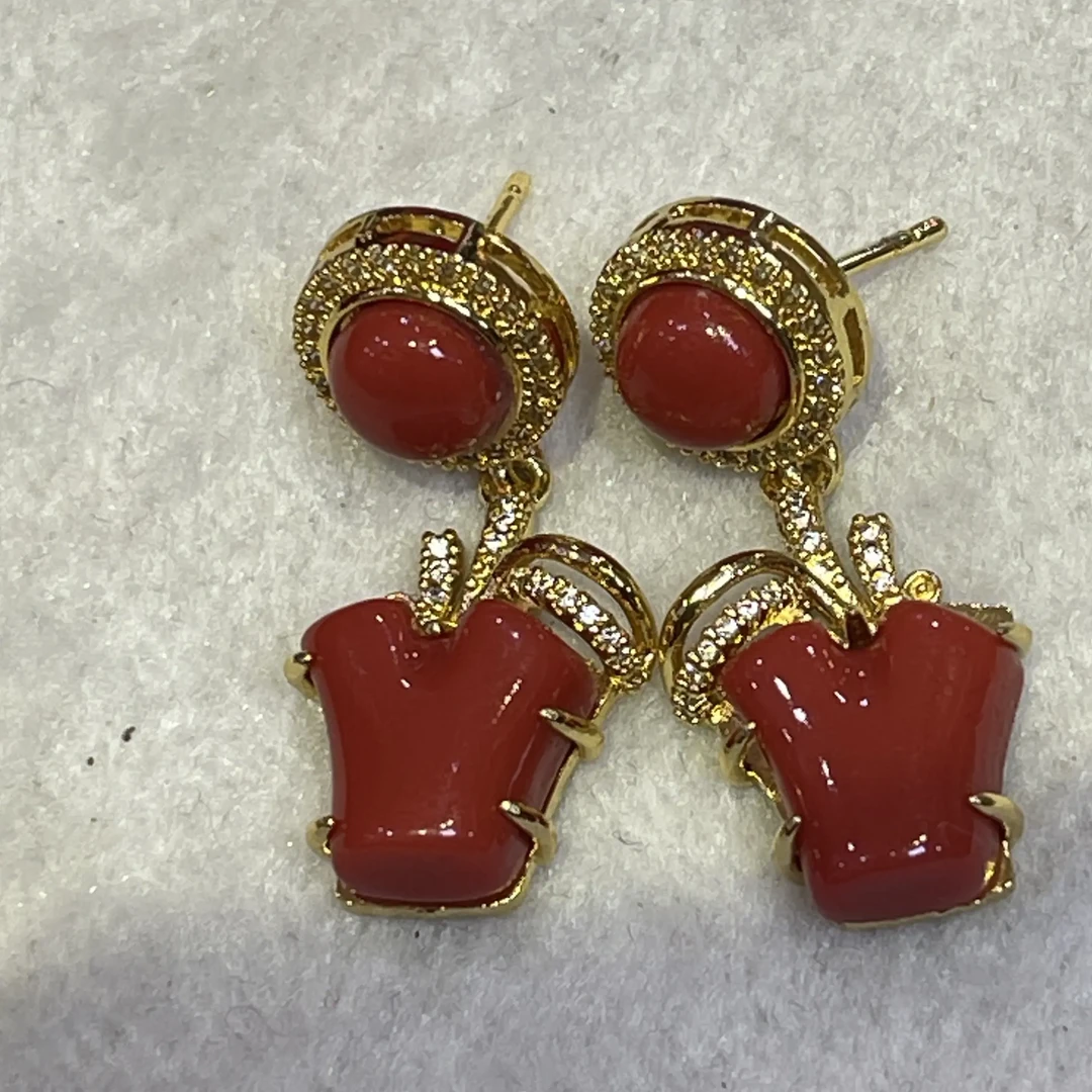非金属珐琅耳饰 非金属藏饰民族风耳环国风简约手工圣红色耳饰