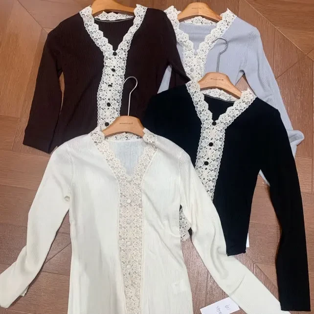 【金’s 设计款】秋季女蕾丝拼接针织开衫套头款时尚百搭