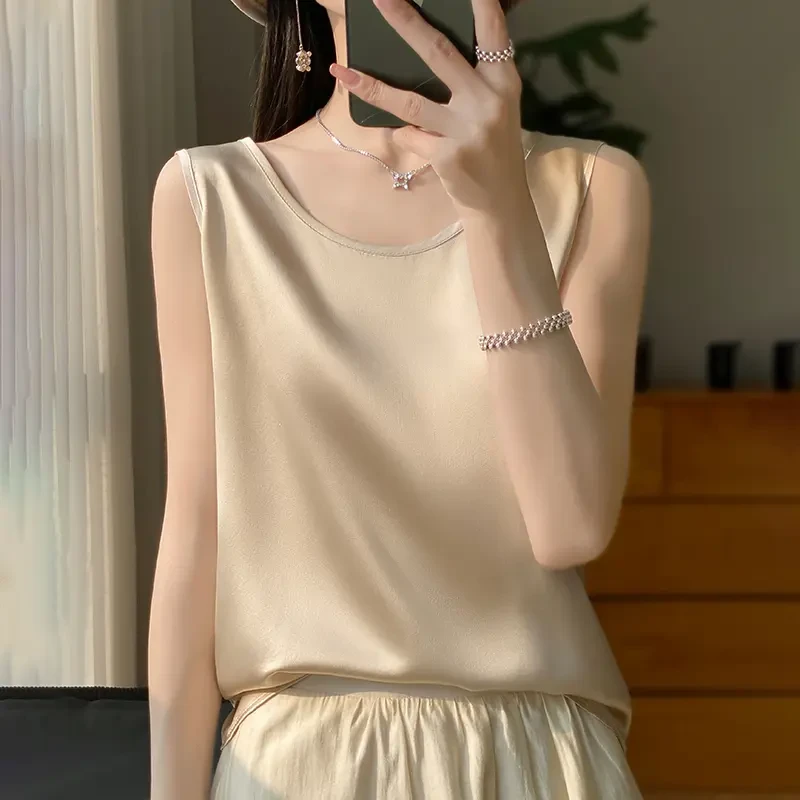 【运费补贴】桑蚕丝无袖吊带背心女圆领套头夏季打底真丝外穿亲肤