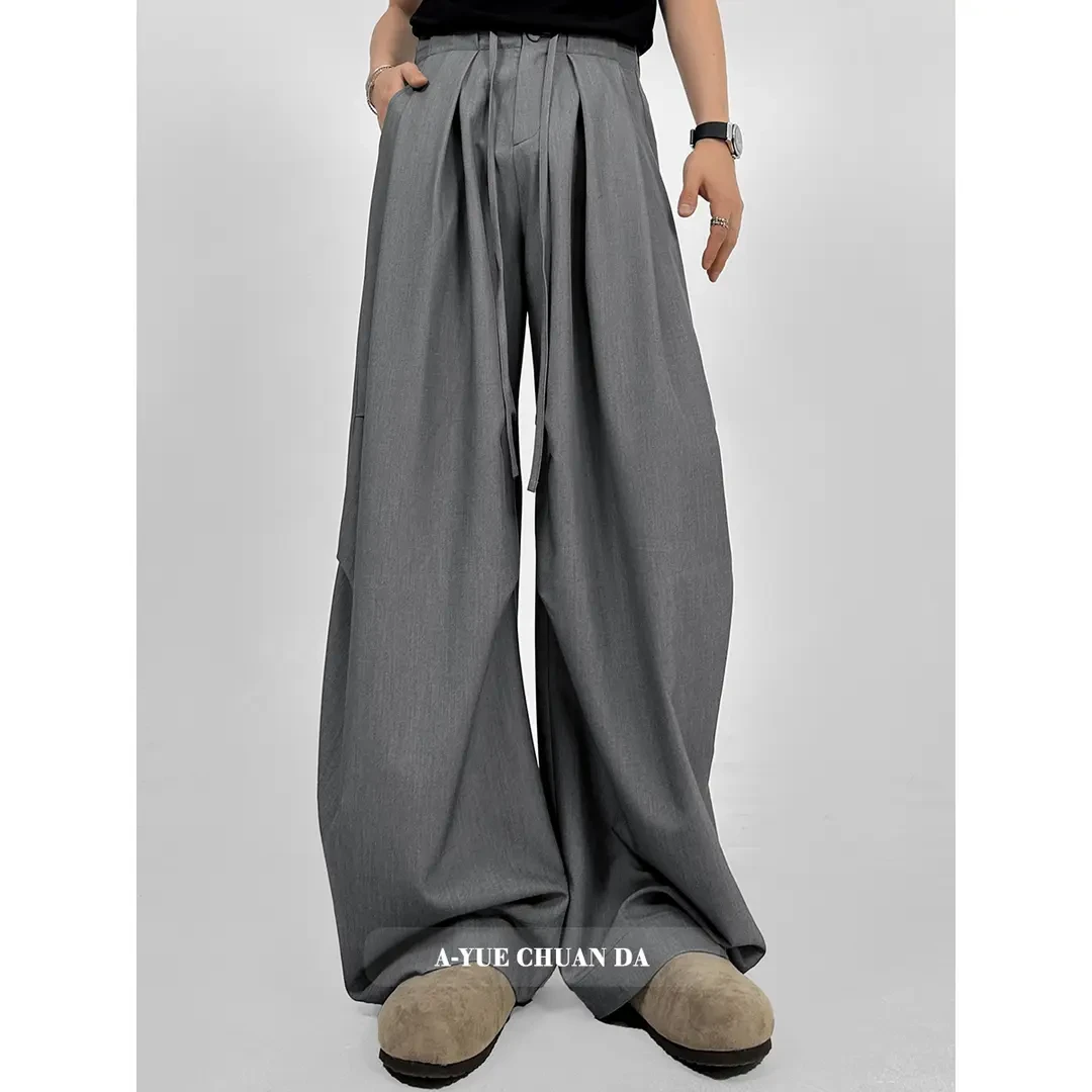 AYUE春夏新款潮流复古高级感褶皱立体宽松垂感阔腿百搭休闲长裤