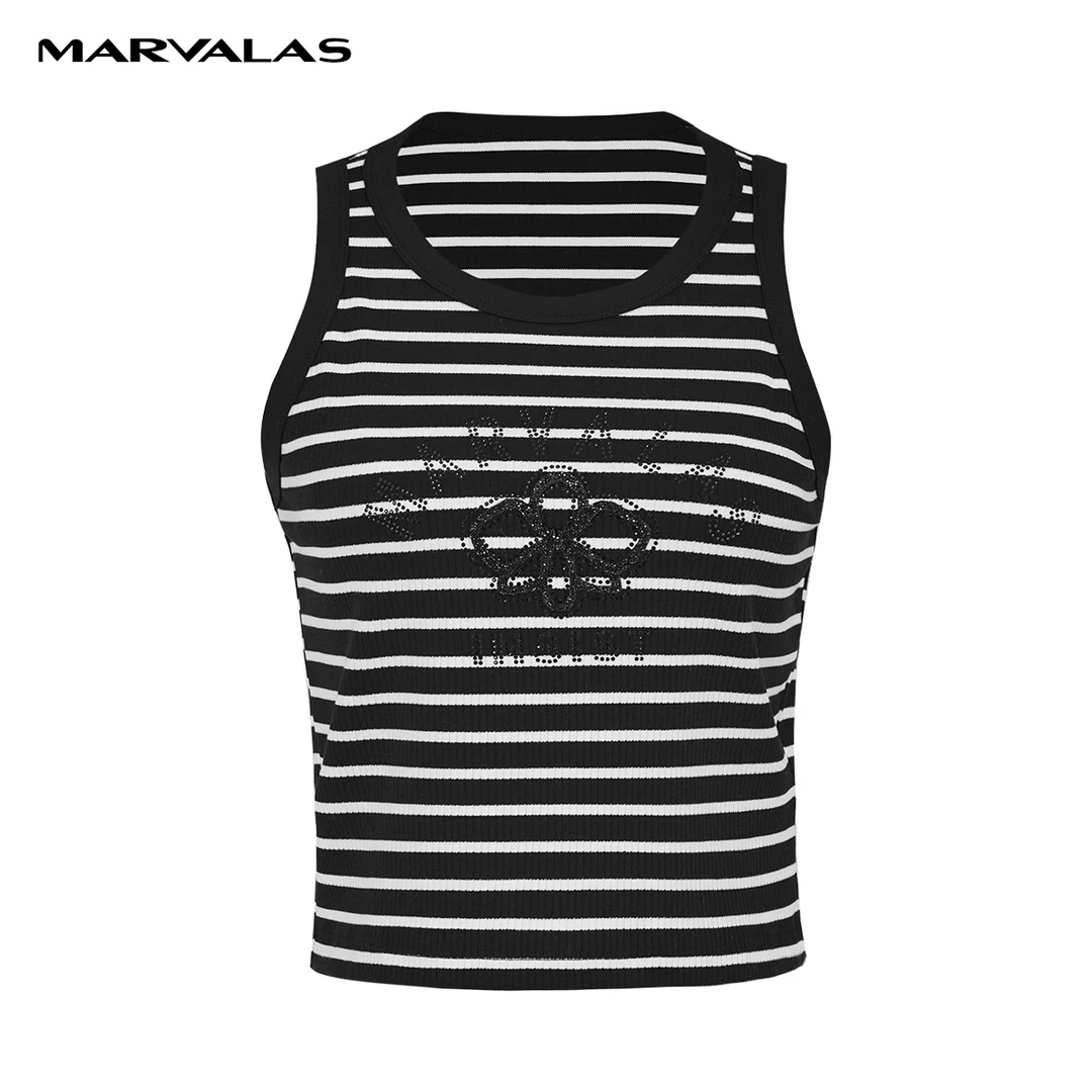 【商场同款】曼德诗针织吊带女春装新款经典黑白条纹背心M315008053