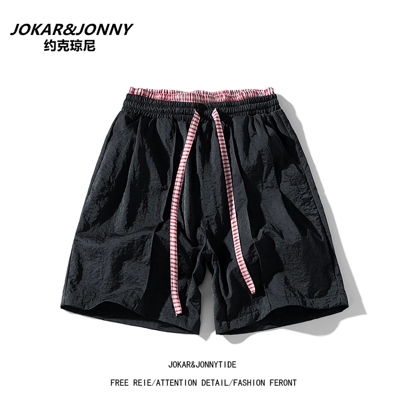 JOKARJONNY美式格子拼接运动短裤男夏季潮牌宽松速干五分裤男士