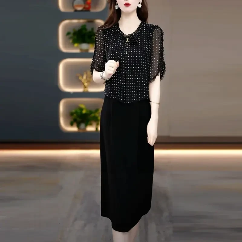 琉璃丝轻奢女装2025夏季新款时尚精致优雅贵气名媛假两件连衣裙子