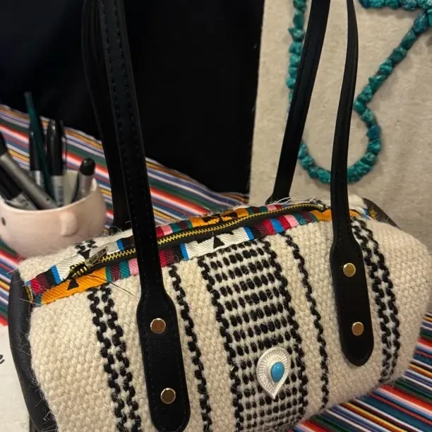 扎若若手工手提包编织包百搭手提款腋下黑白