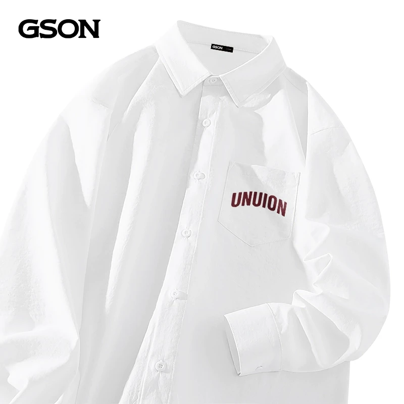 GSON白衬衫男冰丝春季休闲翻领打底2025新款男士凉感内搭长袖衬衣
