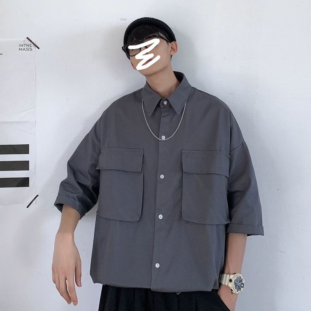 【11101】2025夏季新款港风青少年学生纯色工装痞帅衬衫外套