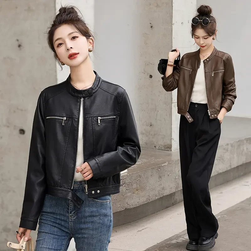 美式复古工装夹克外套女秋新款宽松春秋短款女款秋冬美式短款皮衣