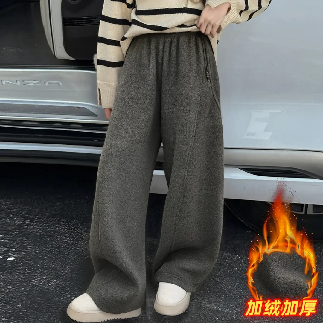 女童毛呢弯刀裤加绒显瘦2025新款中大儿童时髦洋气裤子两穿阔腿裤