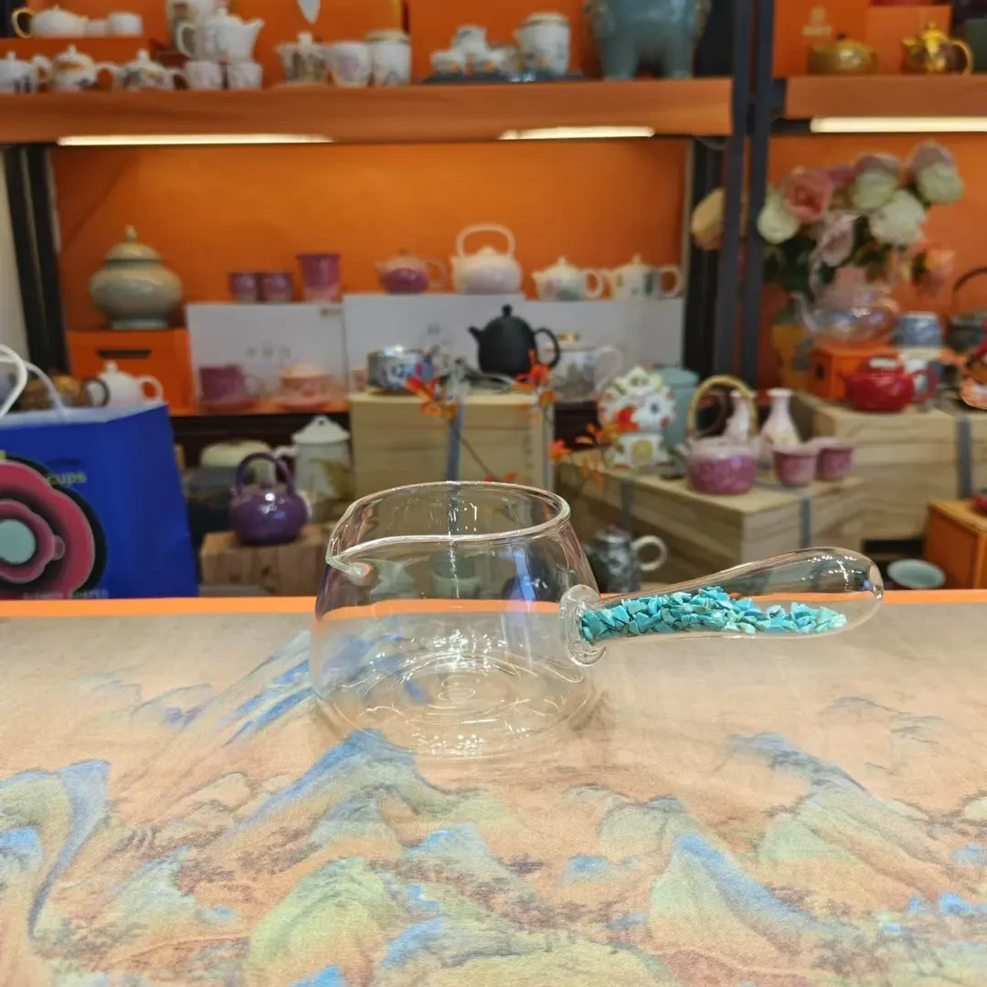 透明高硼硅玻璃绿松石侧把玻璃公道杯茶水分离杯-4942